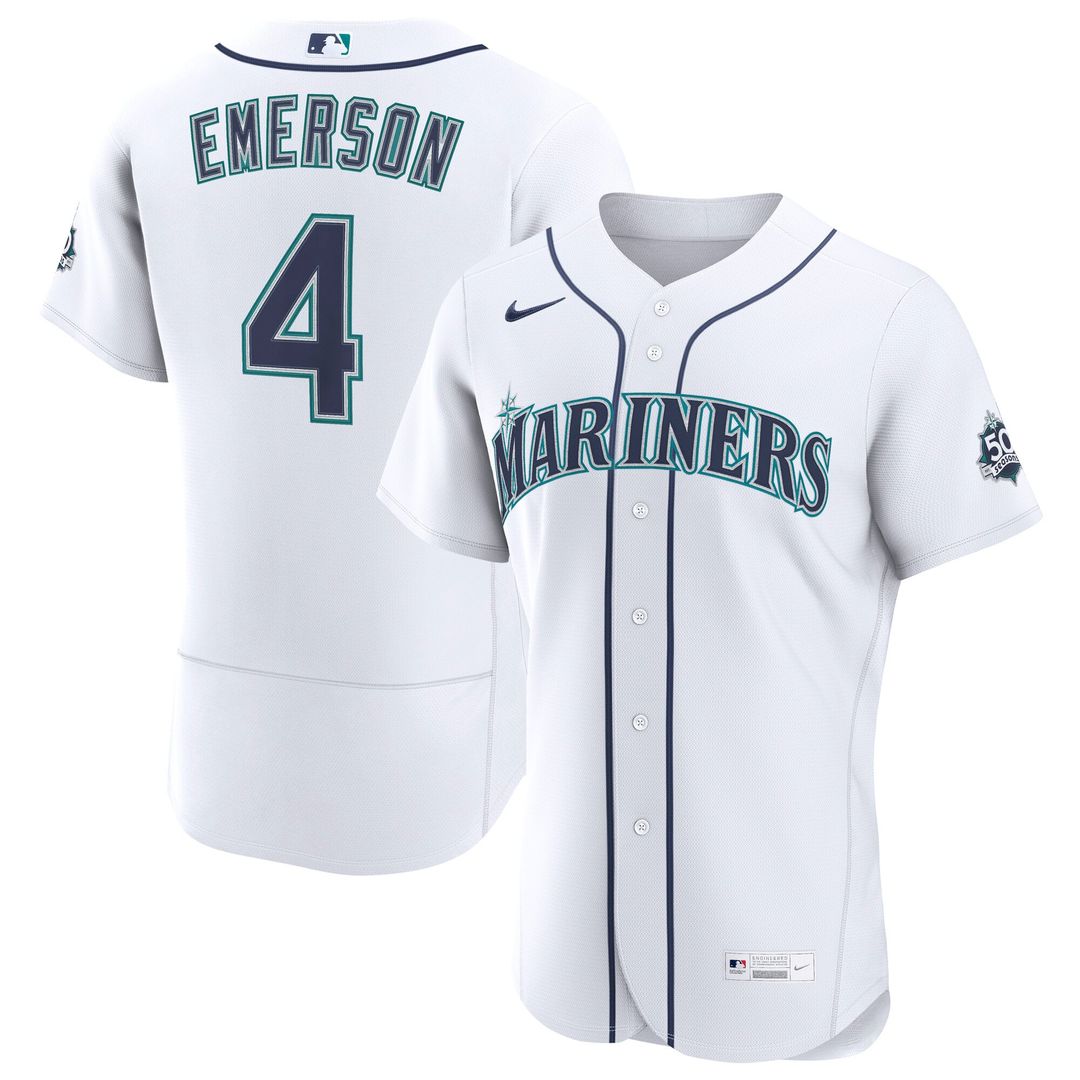 Men's Seattle Mariners Colt Emerson White Home 50th Season MLB Baseball Jersey - view 1