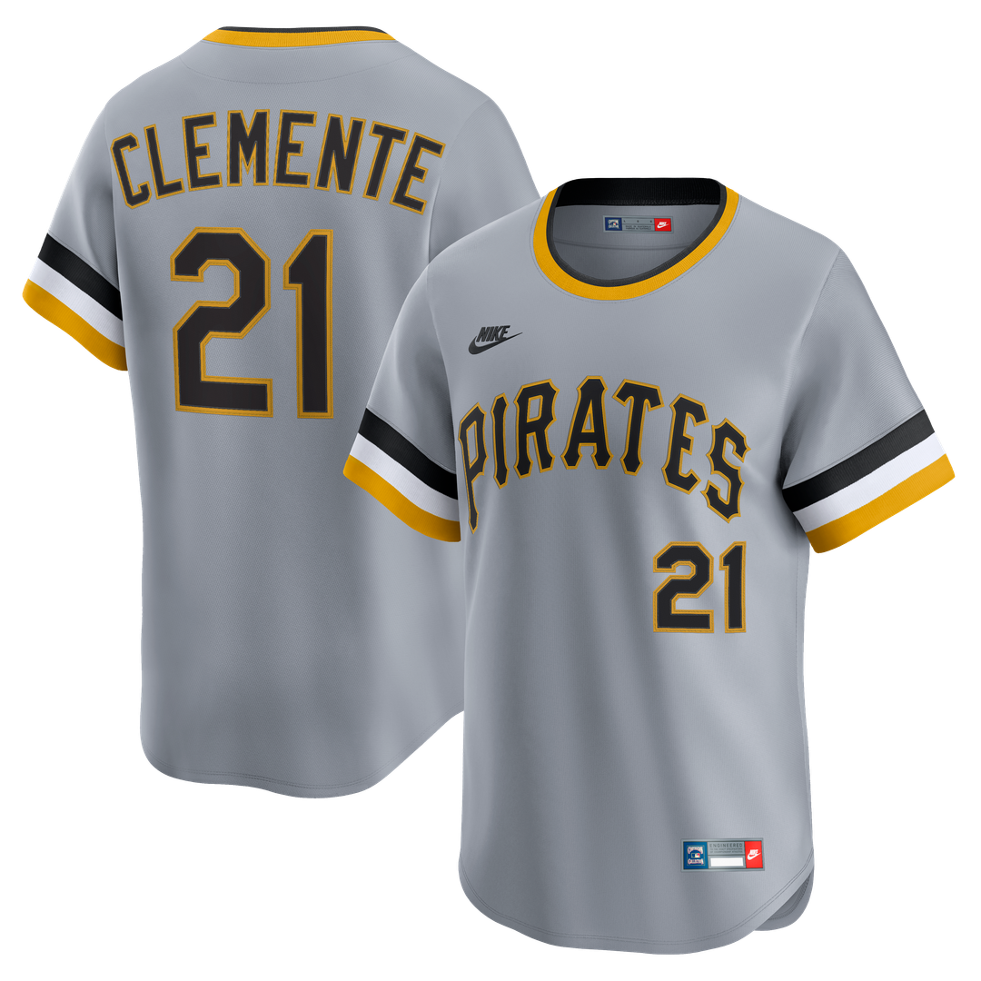 Men's Pittsburgh Pirates Roberto Clemente Gray Throwback Cooperstown Collection Limited MLB Baseball Jersey - view 1
