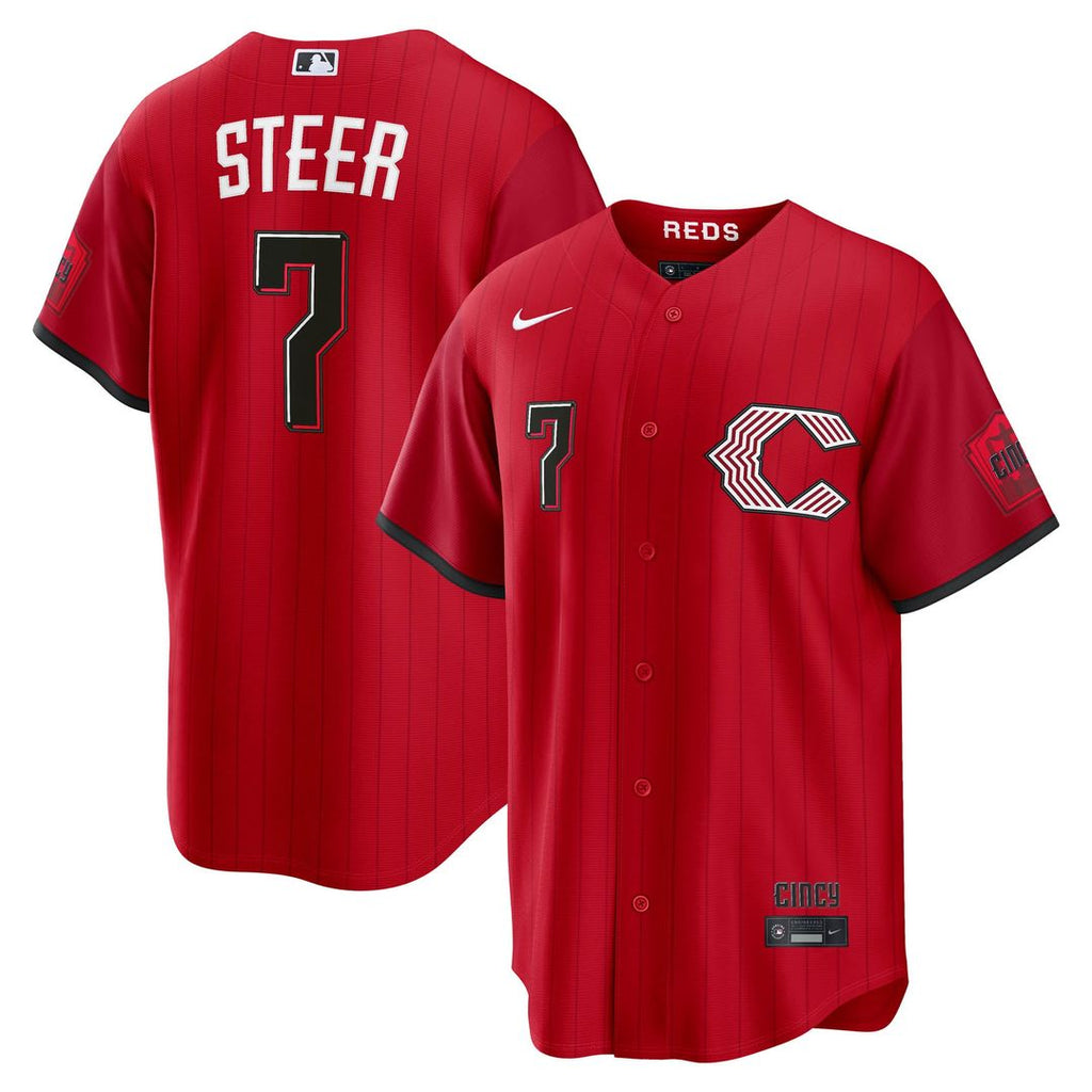 Men's Cincinnati Reds Spencer Steer Red 2026 City Connect Stadium MLB Baseball Jersey - view 1