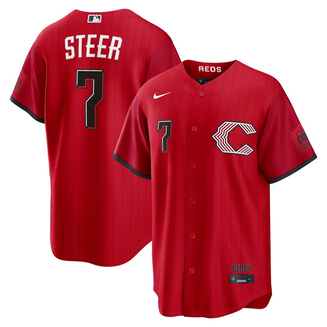 Men's Cincinnati Reds Spencer Steer Red 2026 City Connect Stadium MLB Baseball Jersey - view 1