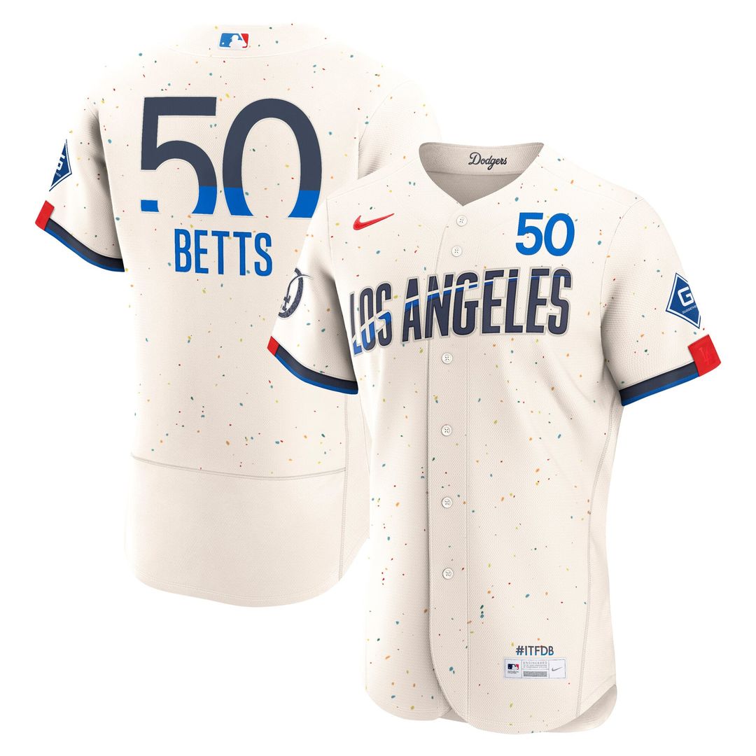 Men's Los Angeles Dodgers Mookie Betts Cream City Connect Sponsor Patch MLB Baseball Jersey - view 1