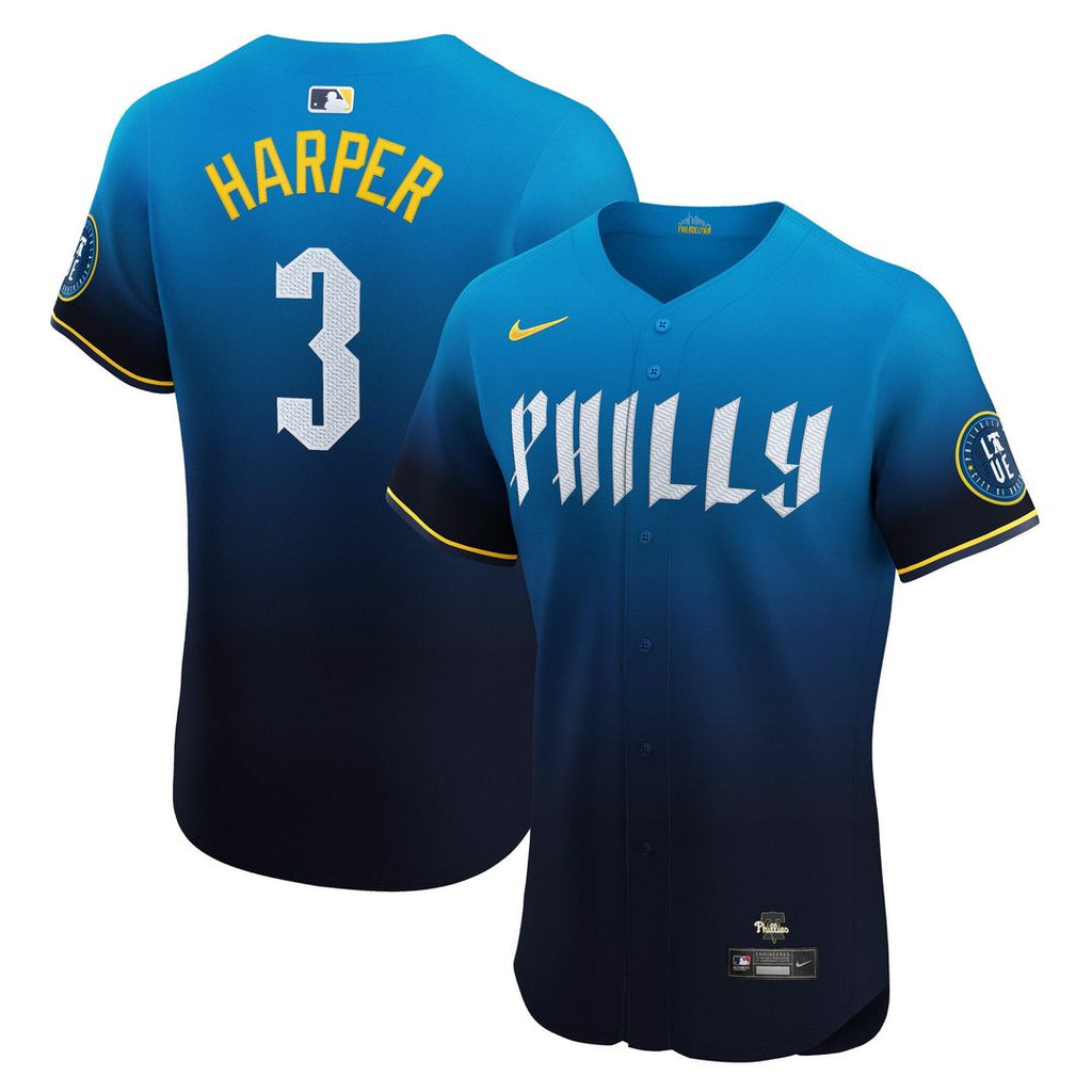 Men's Philadelphia Phillies Bryce Harper Navy City Connect Elite MLB Baseball Jersey - view 1