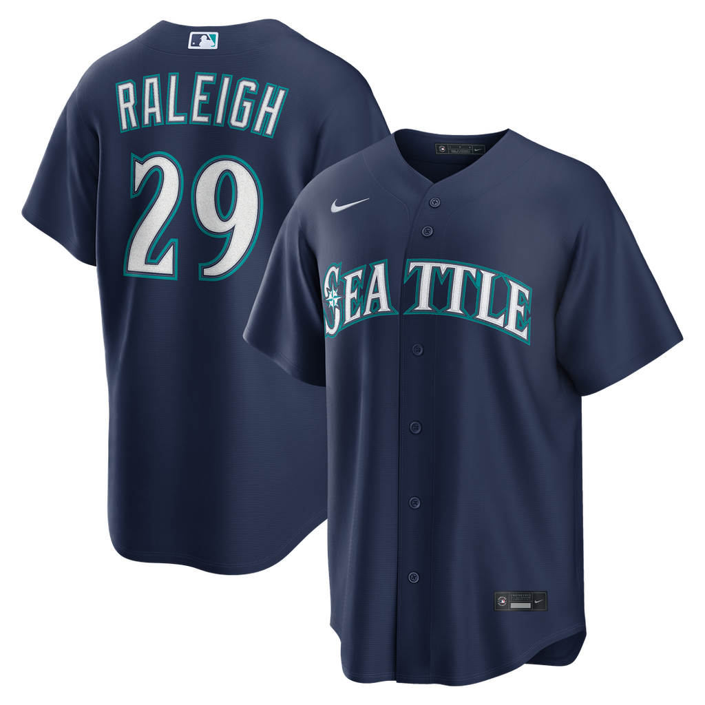 Men's Seattle Mariners Cal Raleigh Navy Road Replica MLB Baseball Jersey - view 1