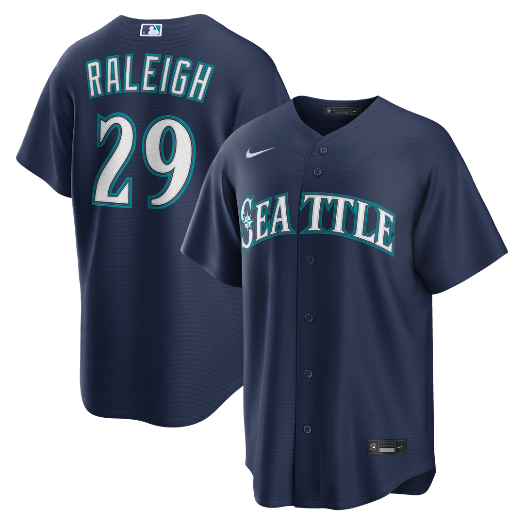Men's Seattle Mariners Cal Raleigh Navy Road Replica MLB Baseball Jersey - view 1
