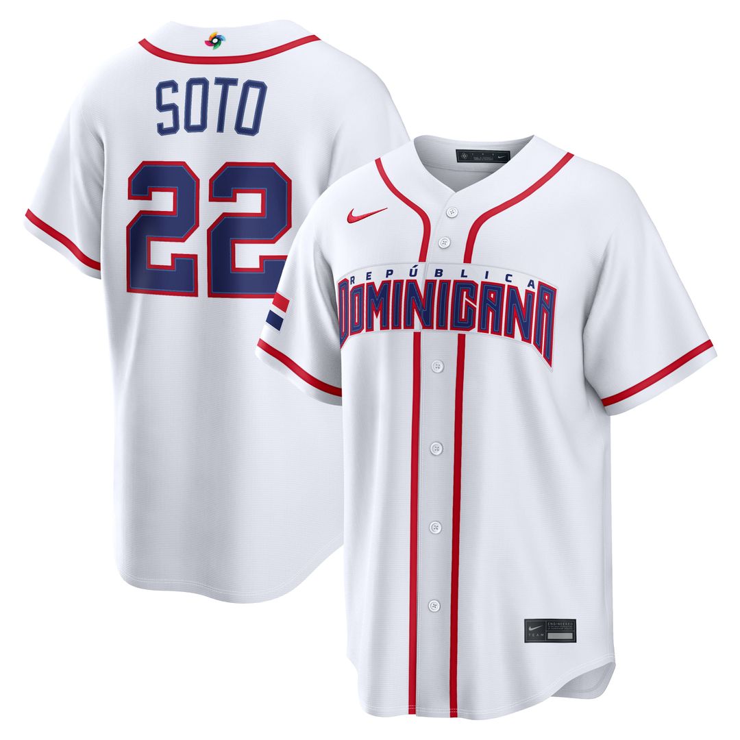 Men's Dominican Republic Baseball Juan Soto White 2026 World Baseball Classic Home Stadium MLB Baseball Jersey - view 1