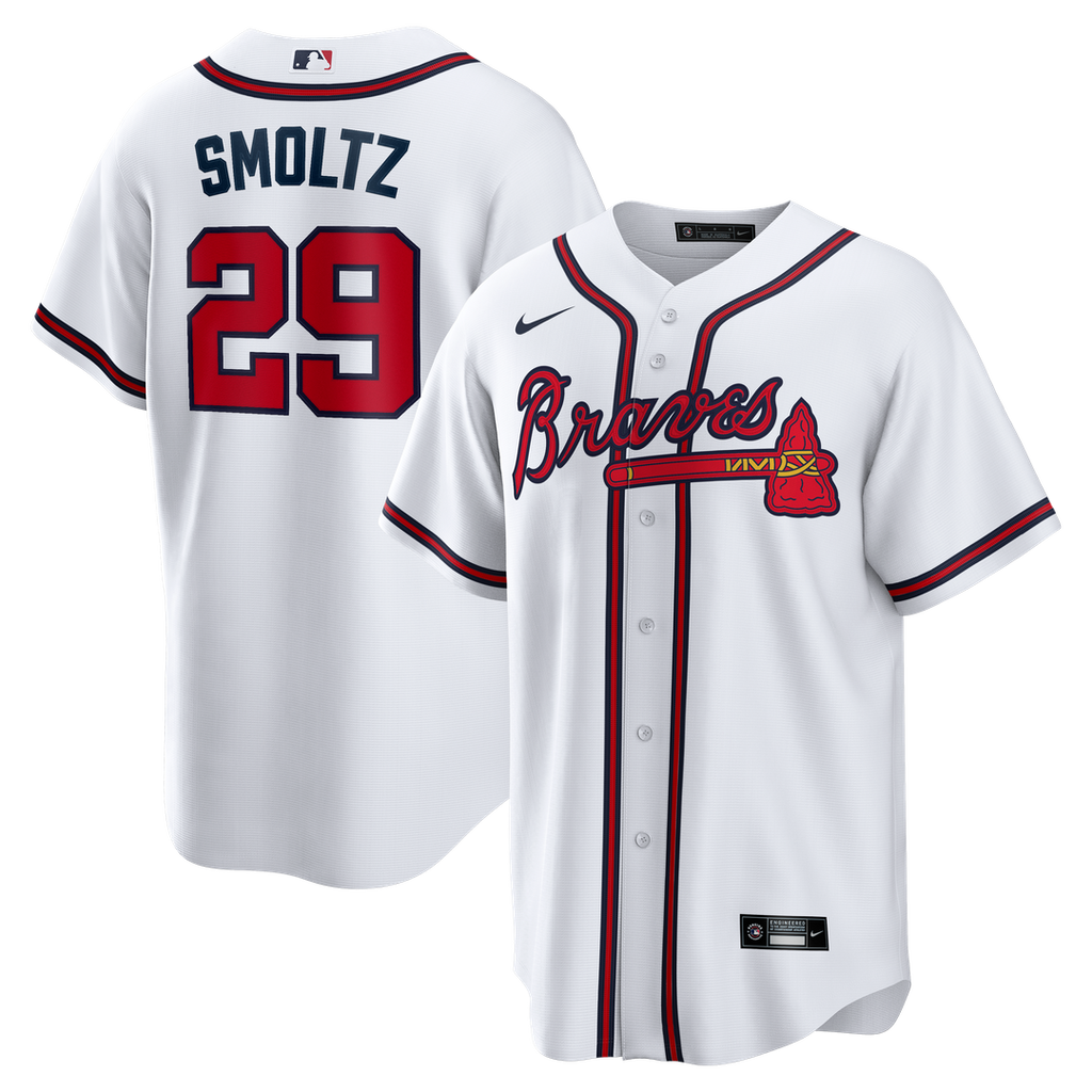 Men's Atlanta Braves John Smoltz White Home Retired Player Replica MLB Baseball Jersey - view 1