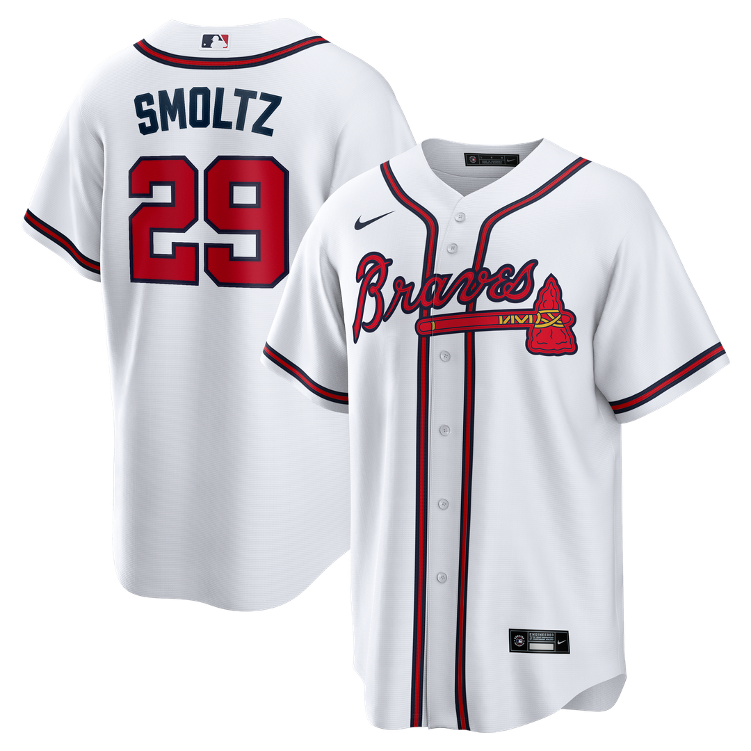 Men's Atlanta Braves John Smoltz White Home Retired Player Replica MLB Baseball Jersey - view 1