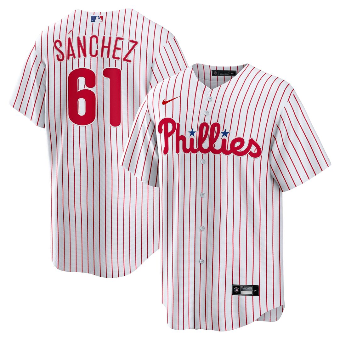 Men's Philadelphia Phillies Cristopher Sanchez White Home Replica MLB Baseball Jersey - view 1