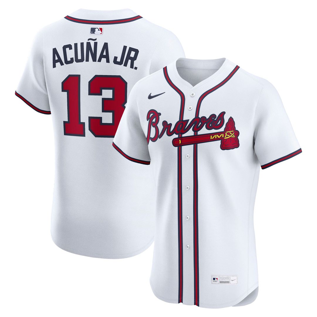 Men's Atlanta Braves Ronald Acuña Jr. White Home Elite MLB Baseball Jersey - view 4