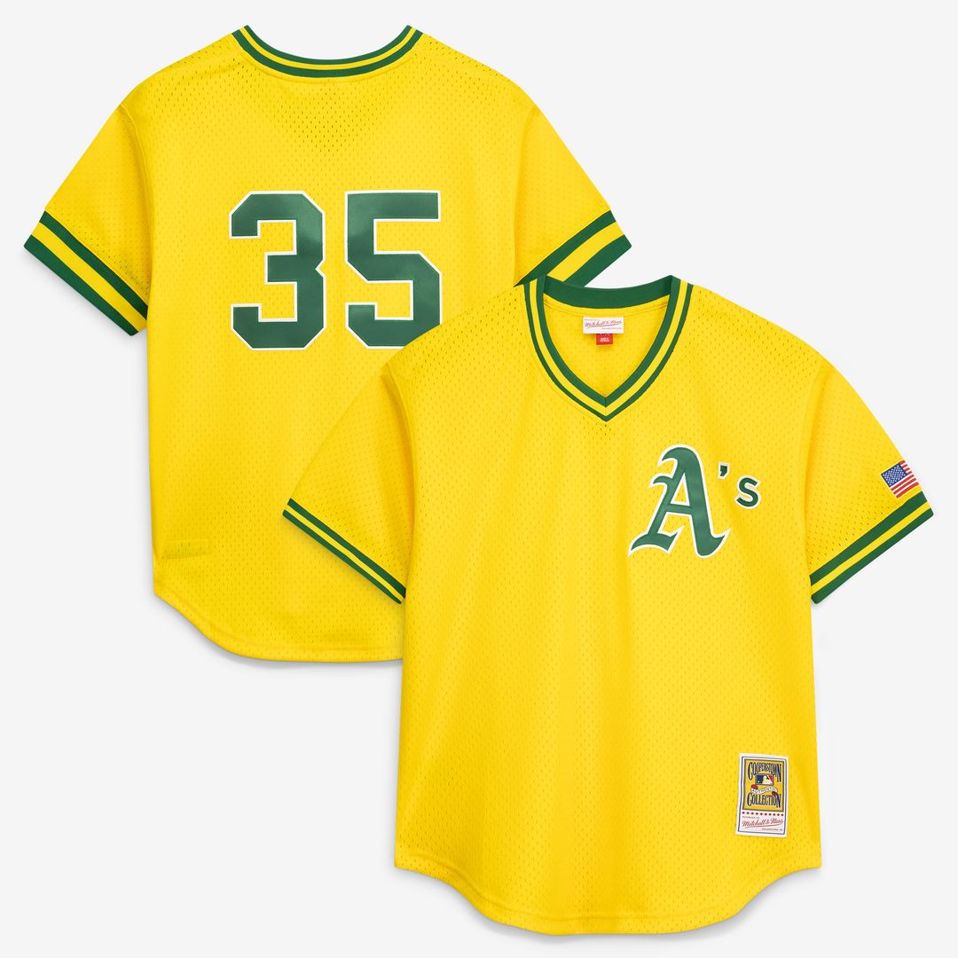 Men's Athletics Rickey Henderson Yellow Batting Practice MLB Baseball Jersey - view 1