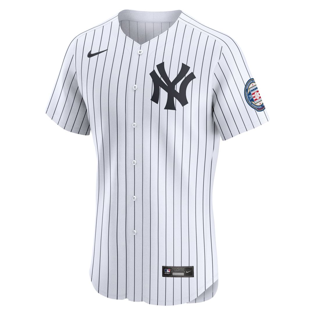 Men's New York Yankees Derek Jeter White Home 2020 Hall of Fame Induction Patch Elite MLB Baseball Jersey - view 1