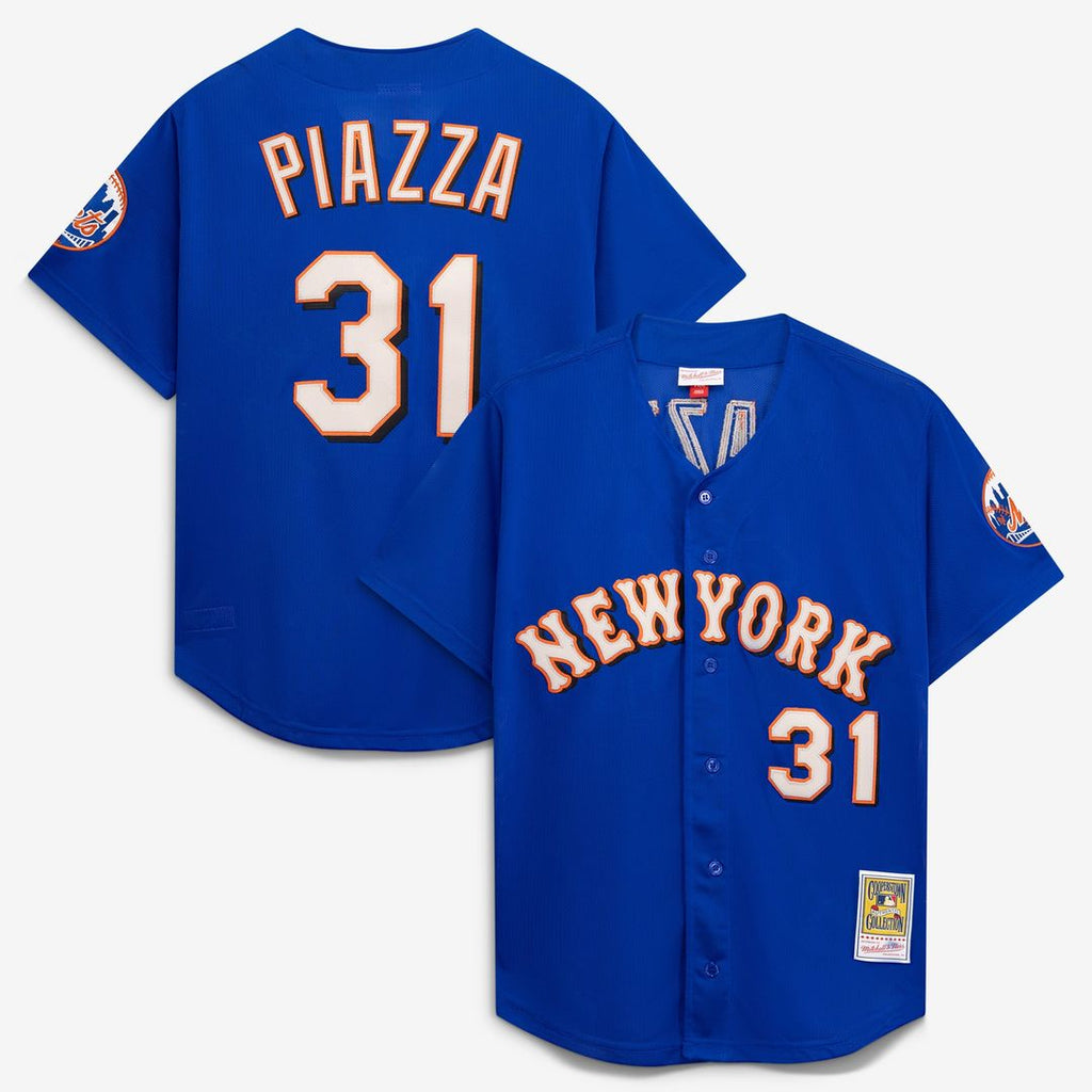 Men's New York Mets Mike Piazza Royal Cooperstown Collection Mesh Batting Practice Button-Up MLB Baseball Jersey - view 9