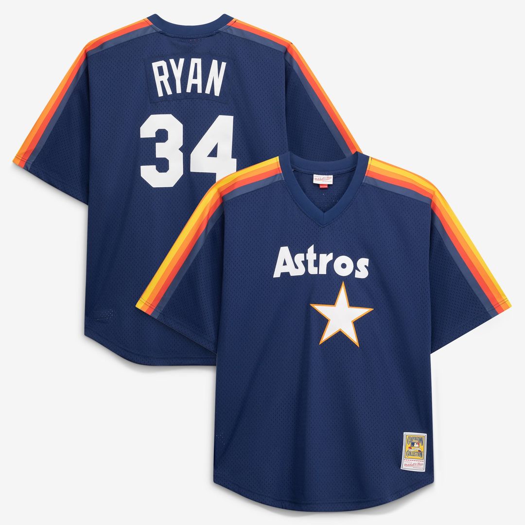 Men's Houston Astros Nolan Ryan Navy Cooperstown Collection Big & Tall Mesh Batting Practice MLB Baseball Jersey - view 1