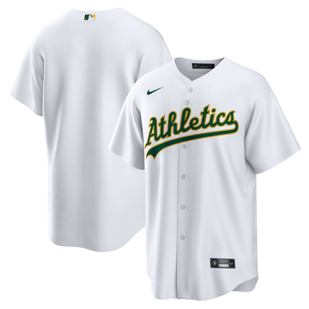 Men's Athletics White Home Blank Replica MLB Baseball Jersey - view 1