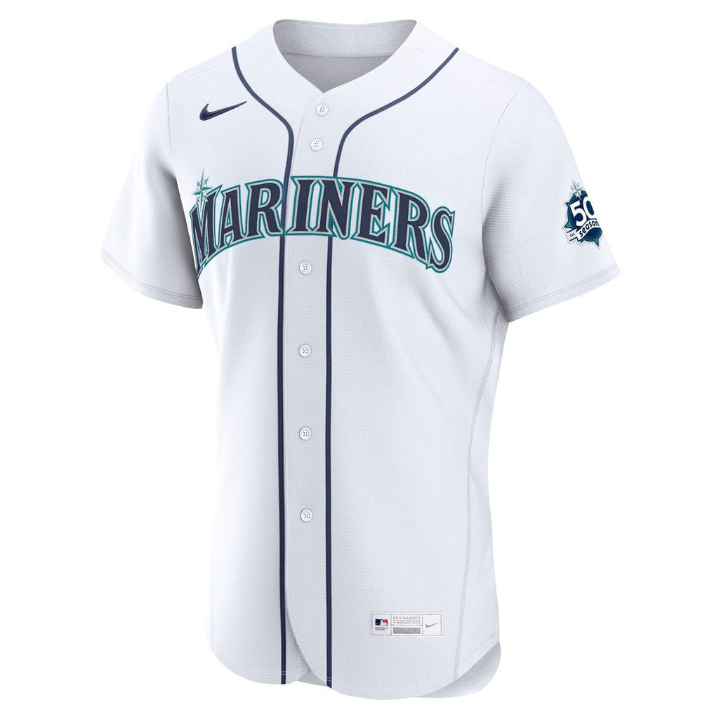Men's Seattle Mariners White 50th Anniversary Patch Home MLB Baseball Jersey - view 3