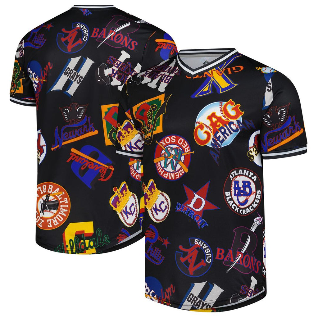 Men's Negro League Baseball Black Allover Print V-Neck Baseball MLB Baseball Jersey - view 1