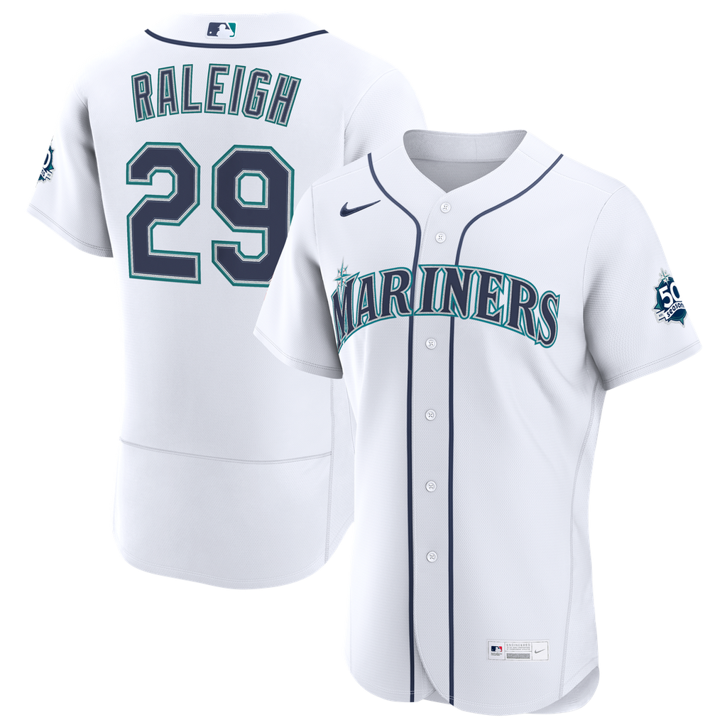Men's Seattle Mariners Cal Raleigh White Home 50th Season MLB Baseball Jersey - view 1