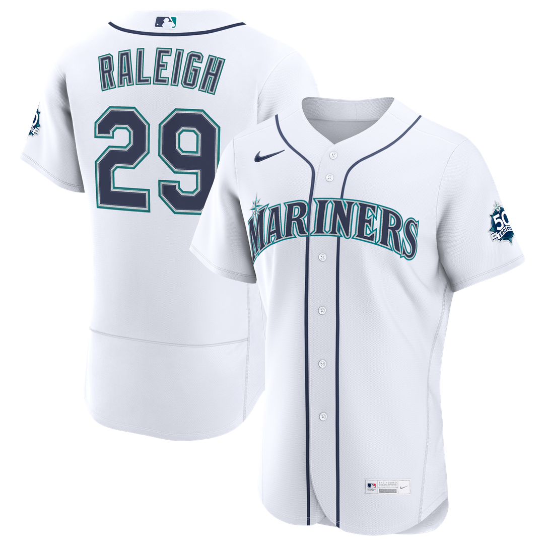 Men's Seattle Mariners Cal Raleigh White Home 50th Season MLB Baseball Jersey - view 1
