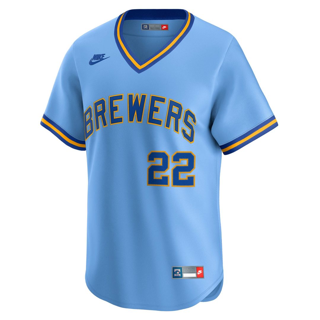 Men's Milwaukee Brewers Christian Yelich Powder Blue Cooperstown Collection Limited MLB Baseball Jersey - view 2