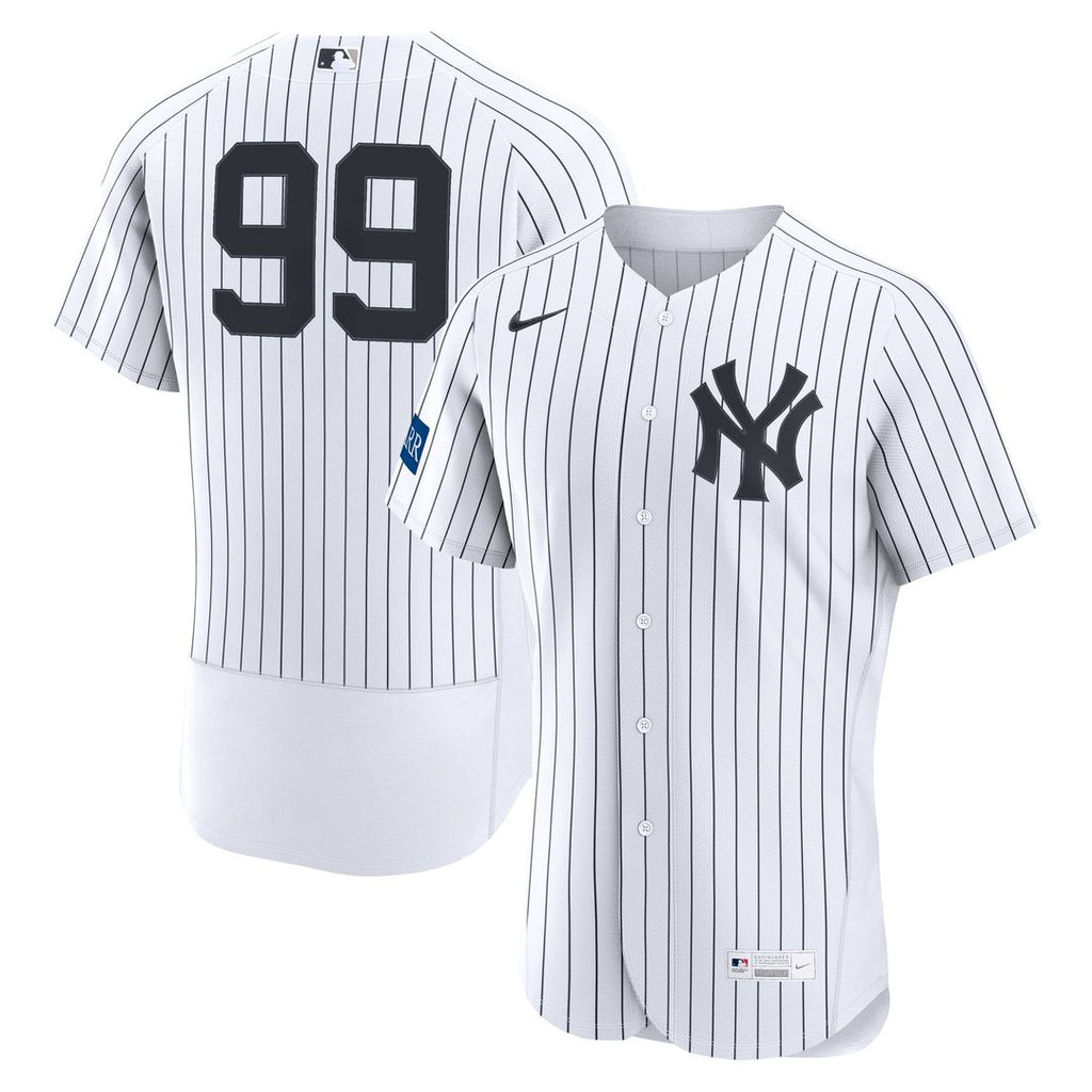 Men's New York Yankees Aaron Judge White Home Sponsor Patch MLB Baseball Jersey - view 1