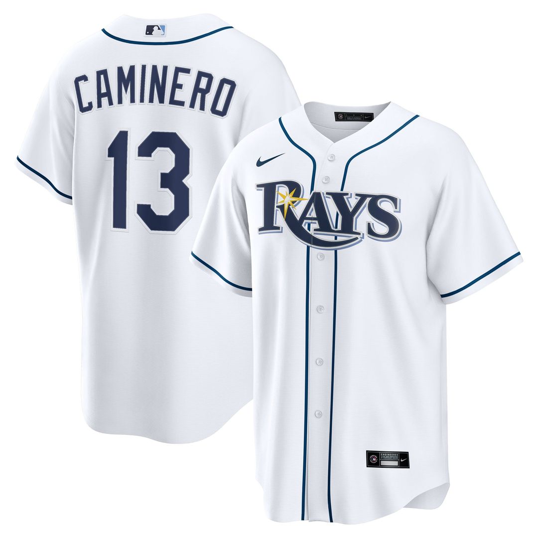 Men's Tampa Bay Rays Junior Caminero White Home Replica MLB Baseball Jersey - view 1