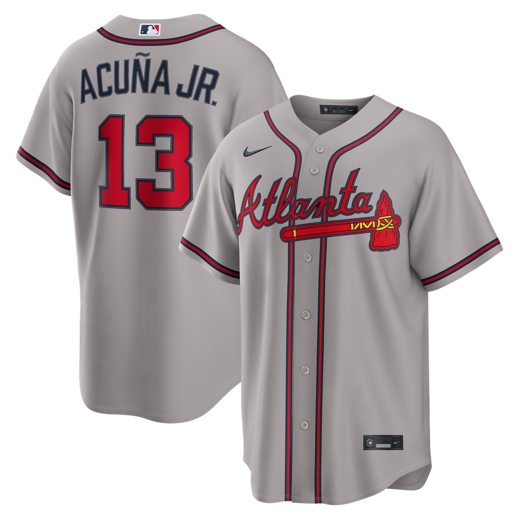 Men's Atlanta Braves Ronald Acuña Jr. Gray Road Replica MLB Baseball Jersey - view 1