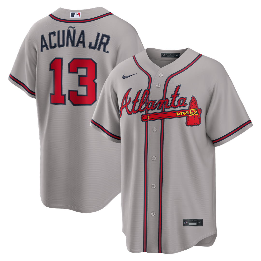 Men's Atlanta Braves Ronald Acuña Jr. Gray Road Replica MLB Baseball Jersey - view 1