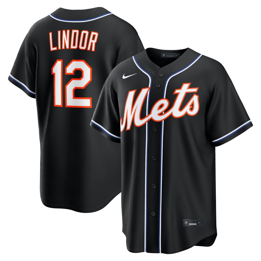 Men's New York Mets Francisco Lindor Fashion Replica Black Out MLB Baseball Jersey - view 1