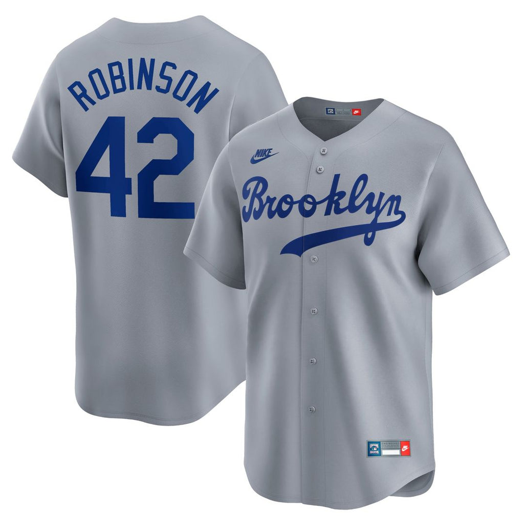 Men's Brooklyn Dodgers Jackie Robinson Gray Throwback Cooperstown Collection Limited MLB Baseball Jersey - view 1