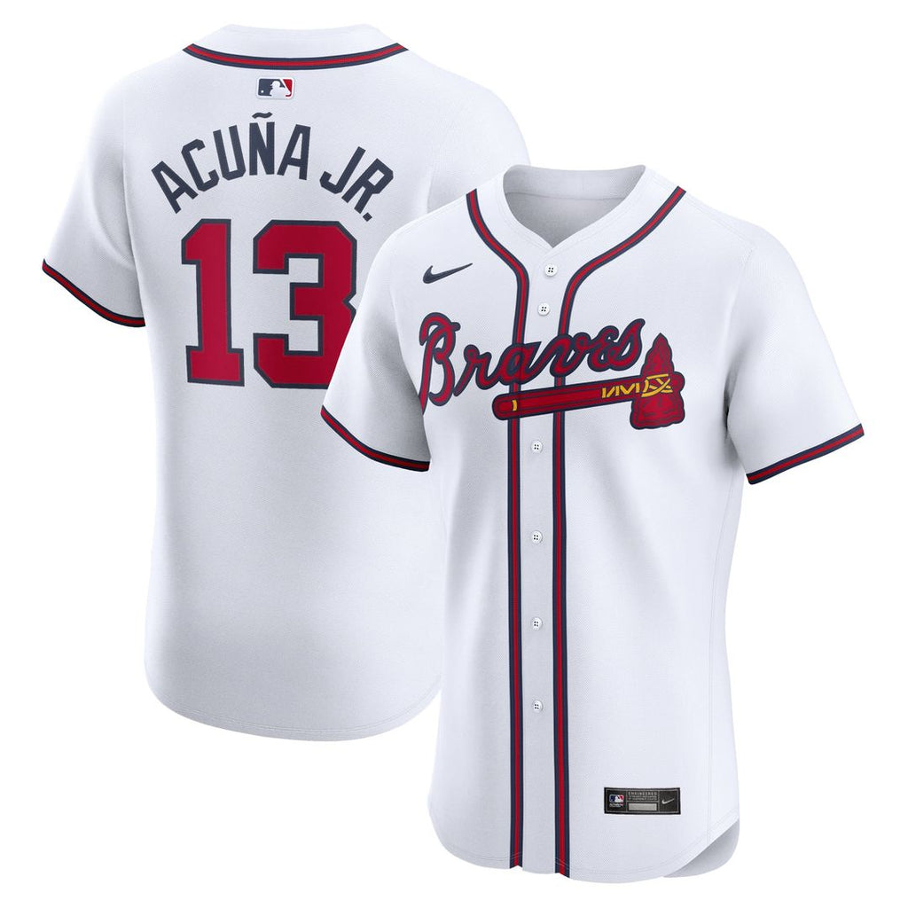 Men's Atlanta Braves Ronald Acuña Jr. White Home Elite MLB Baseball Jersey - view 1
