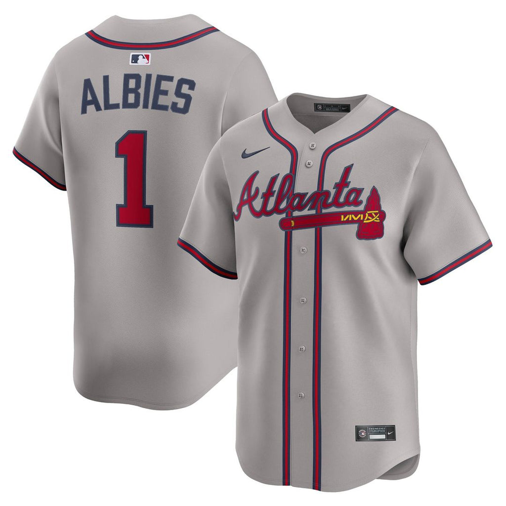 Men's Atlanta Braves Ozzie Albies Gray Road Limited MLB Baseball Jersey - view 1