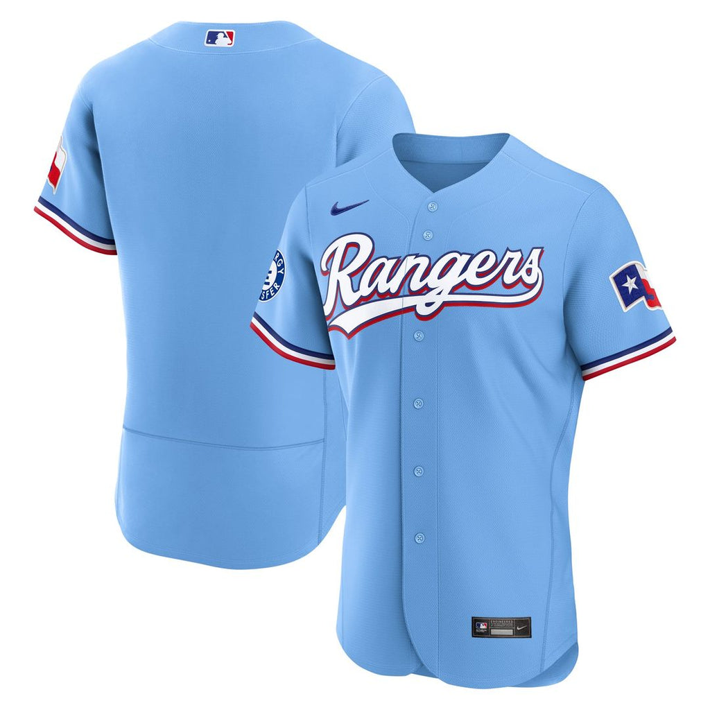 Men's Texas Rangers Light Blue Alternate Sponsor Patch MLB Baseball Jersey - view 4