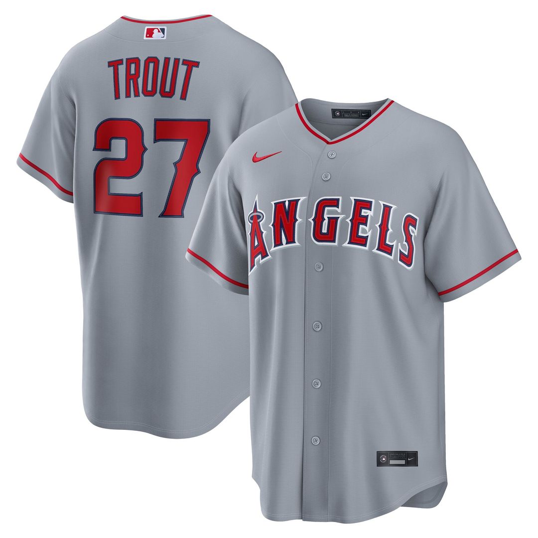 Men's Los Angeles Angels Mike Trout Gray Road Replica MLB Baseball Jersey - view 4
