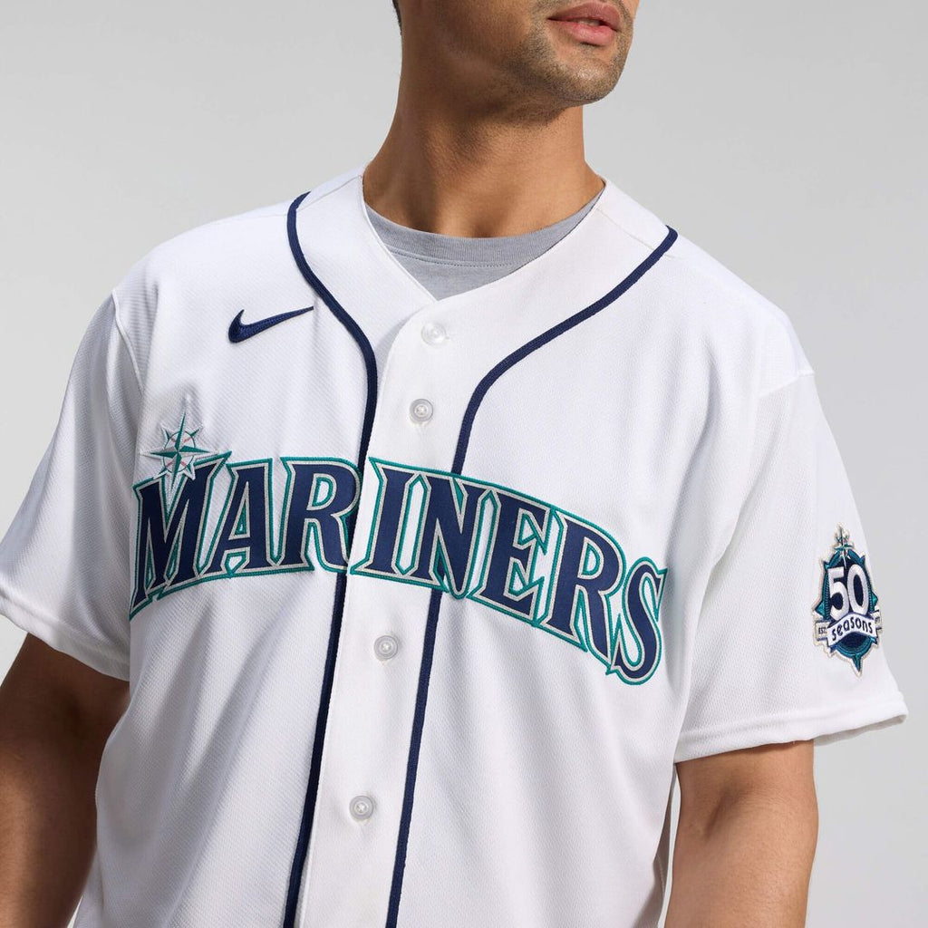 Men's Seattle Mariners White 50th Anniversary Patch Home MLB Baseball Jersey - view 10