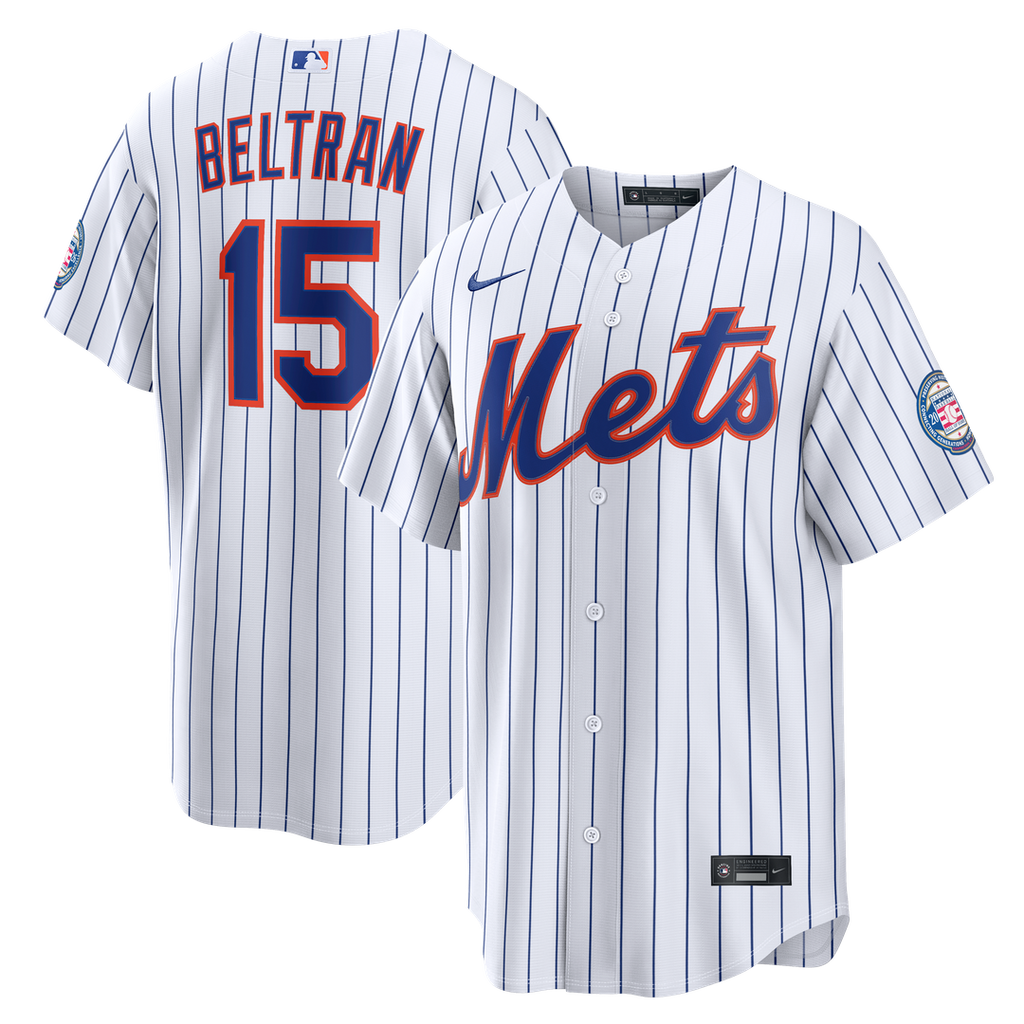 Men's New York Mets Carlos Beltran White Home Replica 2026 Hall of Fame Patch MLB Baseball Jersey - view 1