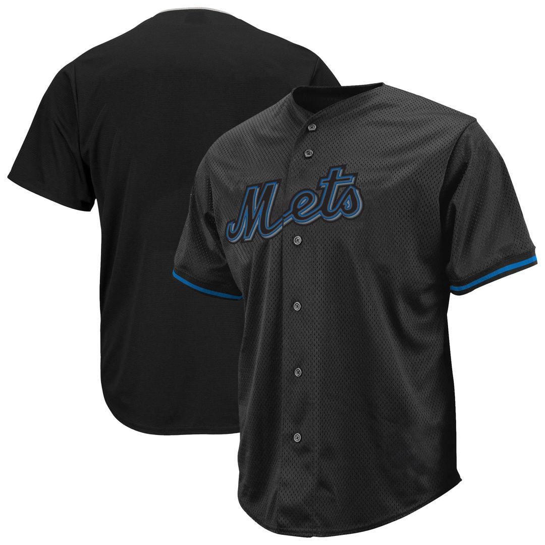 Men's New York Mets Black Big & Tall Pop Fashion MLB Baseball Jersey - view 1
