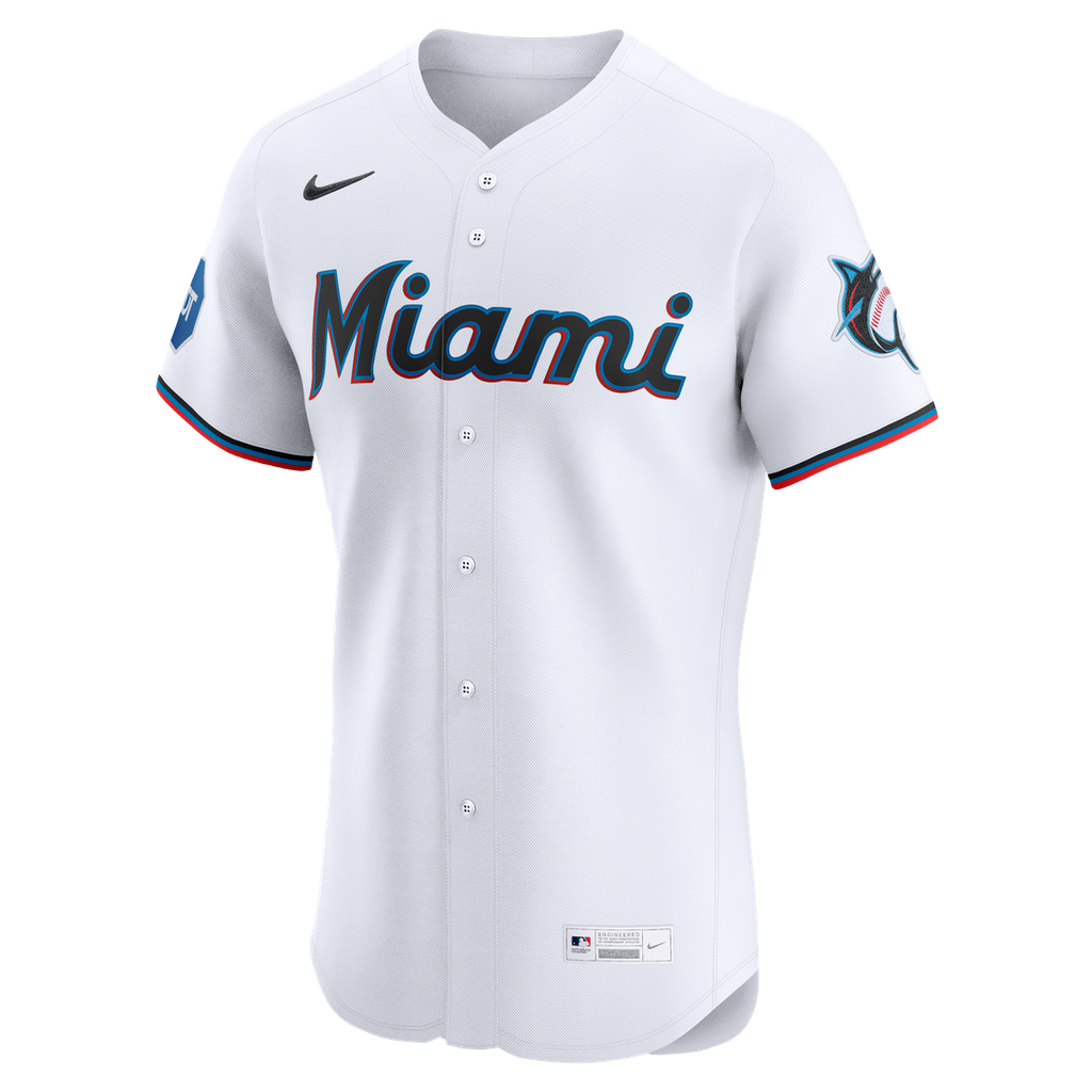 Men's Miami Marlins White Home Elite MLB Baseball Jersey - view 7