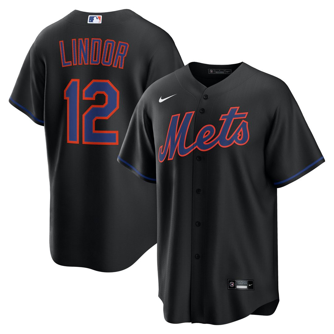 Men's New York Mets Francisco Lindor Black Alternate Replica MLB Baseball Jersey - view 1