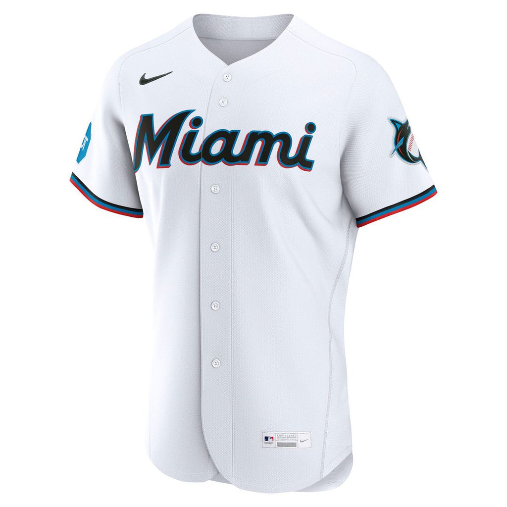 Men's Miami Marlins White Home Sponsor Patch MLB Baseball Jersey - view 2