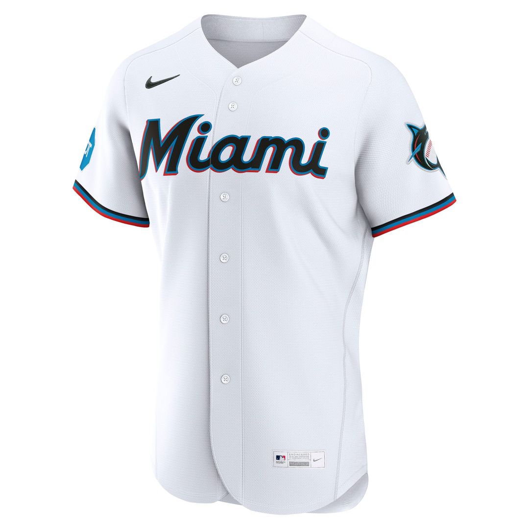 Men's Miami Marlins White Home Sponsor Patch MLB Baseball Jersey - view 2