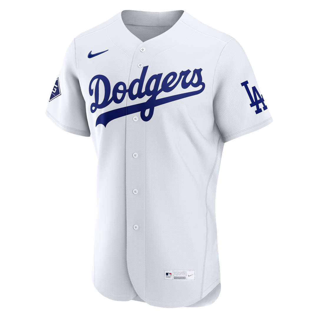 Men's Los Angeles Dodgers White Home Sponsor Patch MLB Baseball Jersey - view 2