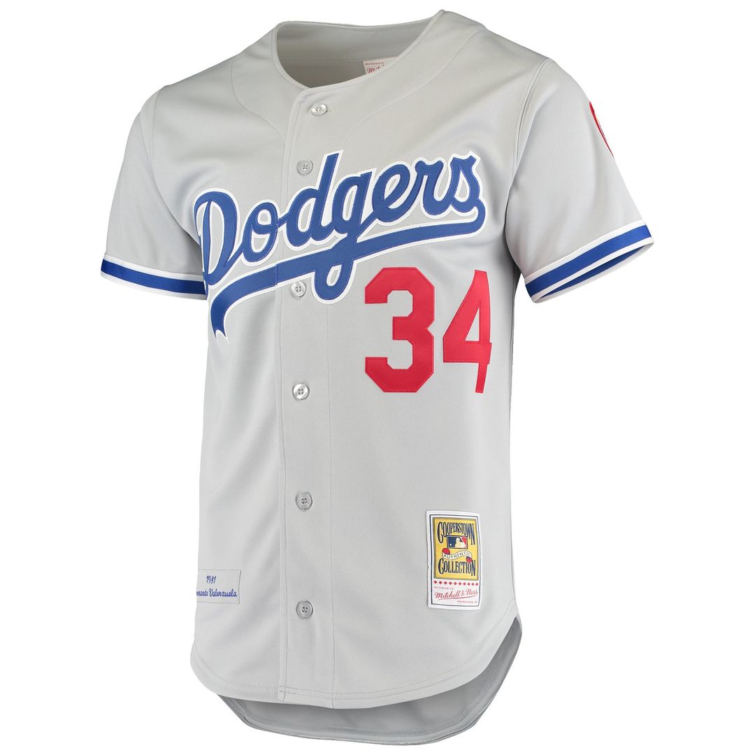 Men's Los Angeles Dodgers Fernando Valenzuela Gray Road 1981 Cooperstown Collection MLB Baseball Jersey - view 2