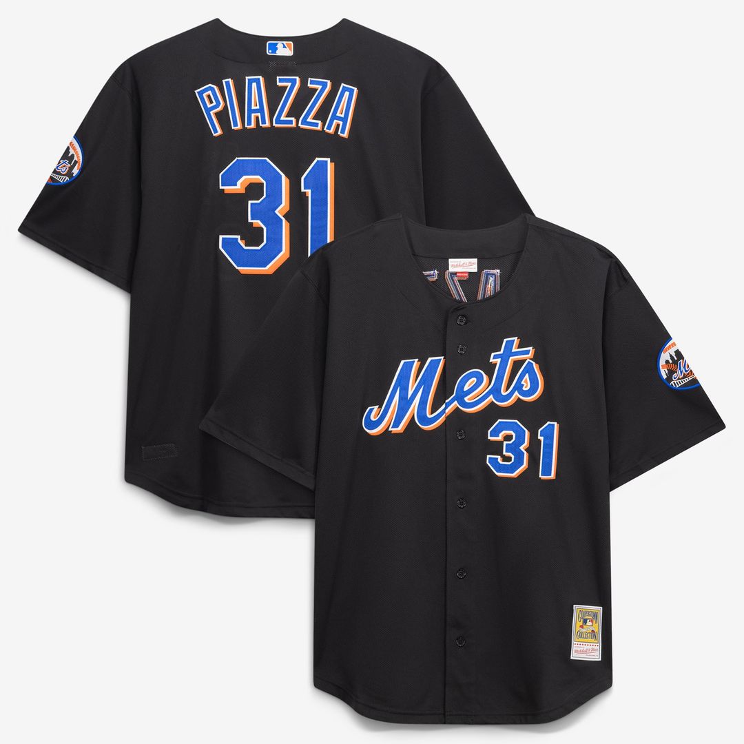Men's New York Mets Mike Piazza Black Big & Tall Cooperstown Mesh Batting Practice MLB Baseball Jersey - view 9