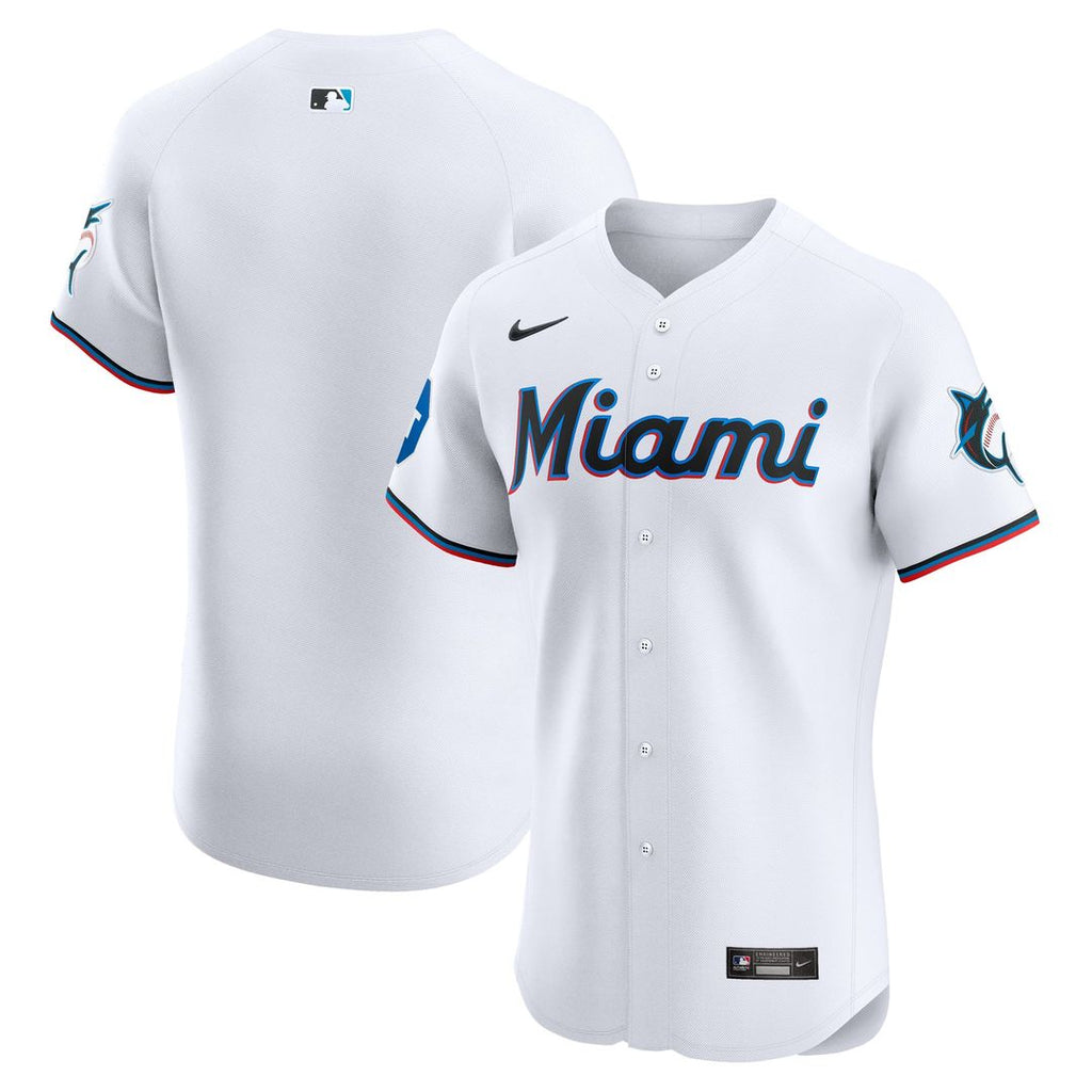 Men's Miami Marlins White Home Elite Patch MLB Baseball Jersey - view 1