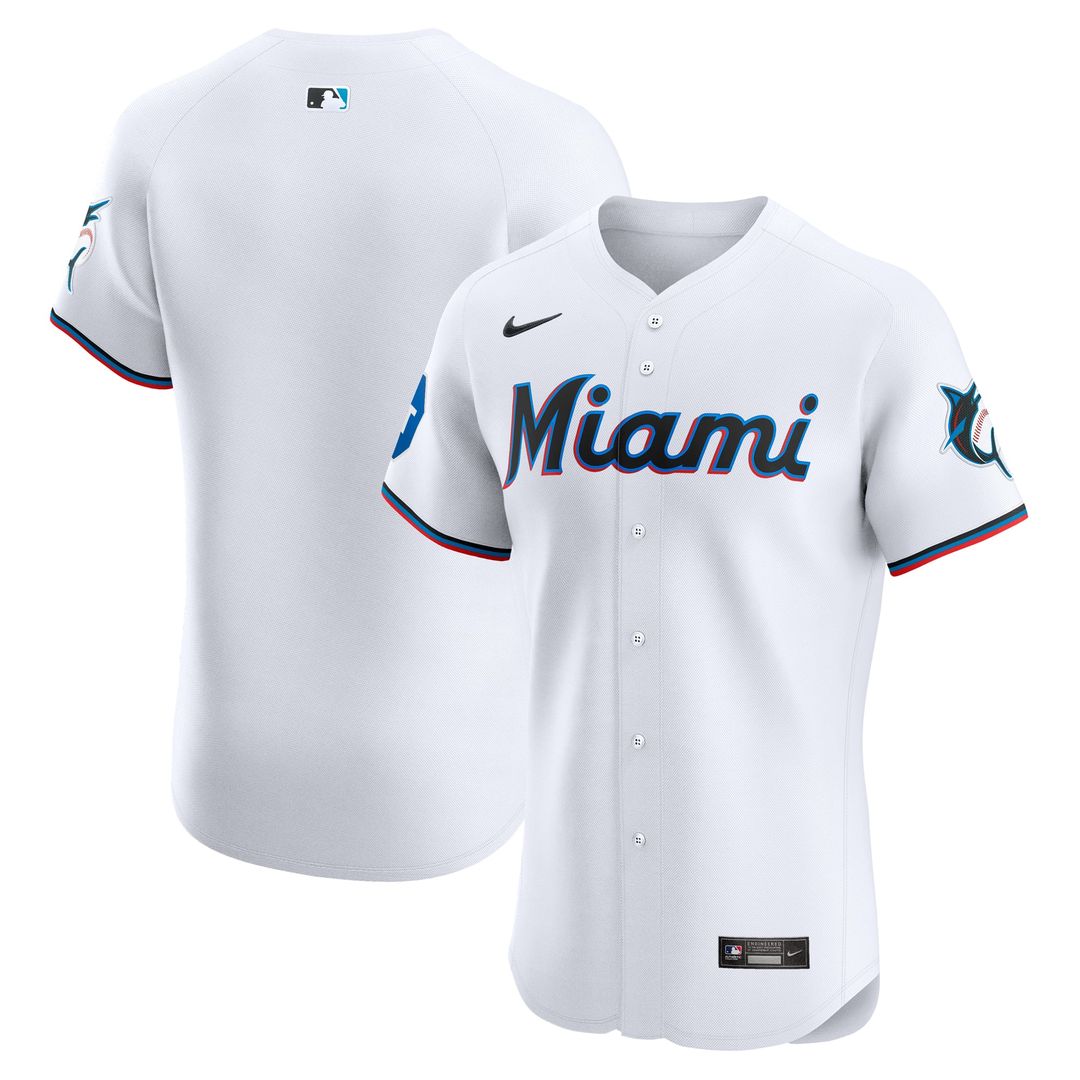 Men's Miami Marlins White Home Elite Patch MLB Baseball Jersey - view 1