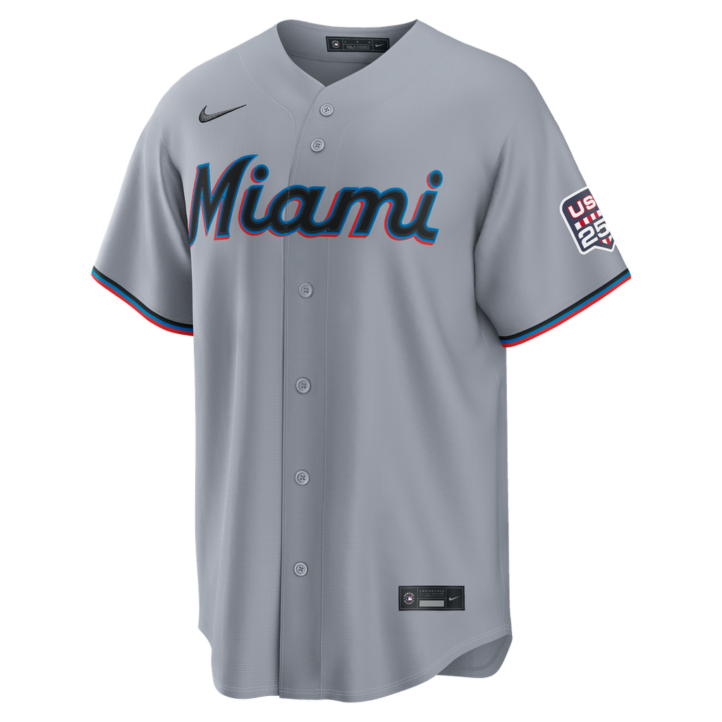 Men's Fourth of July Men's Miami Marlins Kyle Stowers Gray USA 250 Stadium MLB Baseball Jersey - view 2