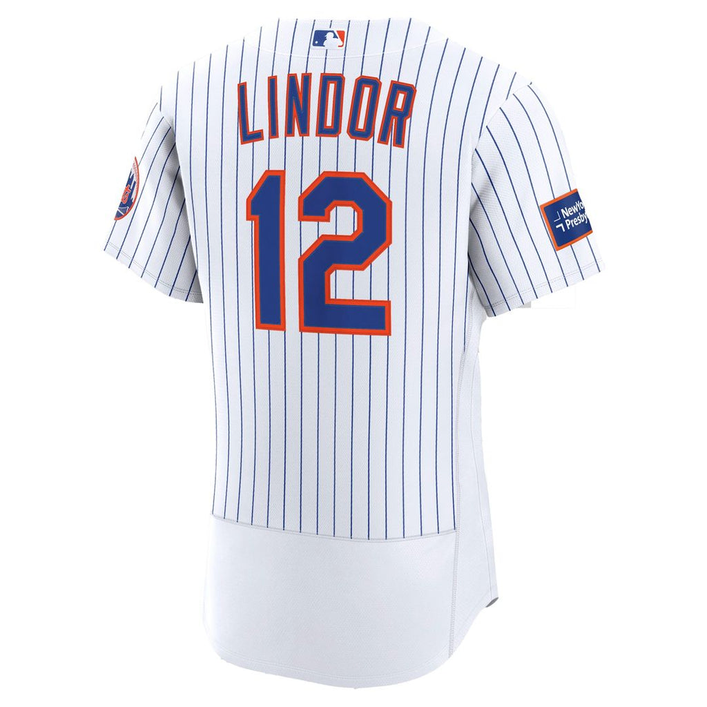 Men's New York Mets Francisco Lindor White Home Sponsor Patch MLB Baseball Jersey - view 3