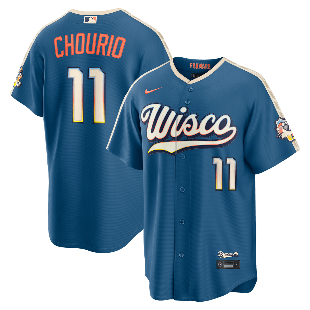 Men's Milwaukee Brewers Jackson Chourio Mineral Blue 2026 City Connect Stadium MLB Baseball Jersey - view 1