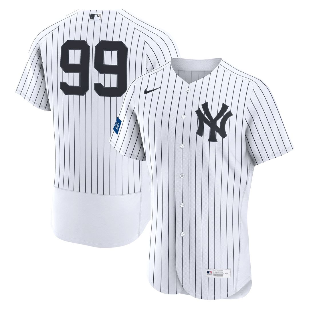 Men's New York Yankees Aaron Judge White Home Sponsor Patch MLB Baseball Jersey - view 4
