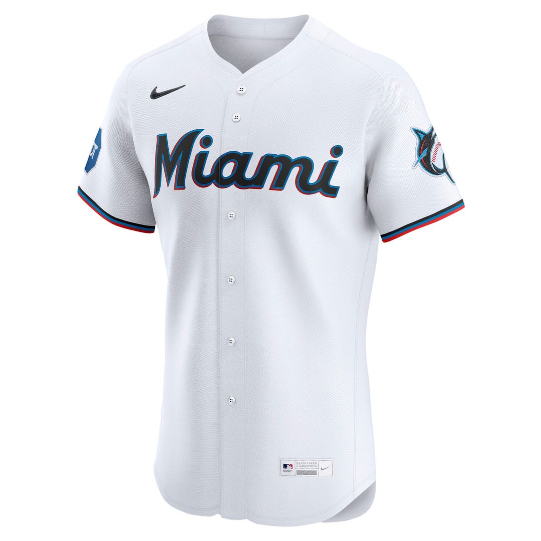 Men's Miami Marlins White Home Elite MLB Baseball Jersey - view 6
